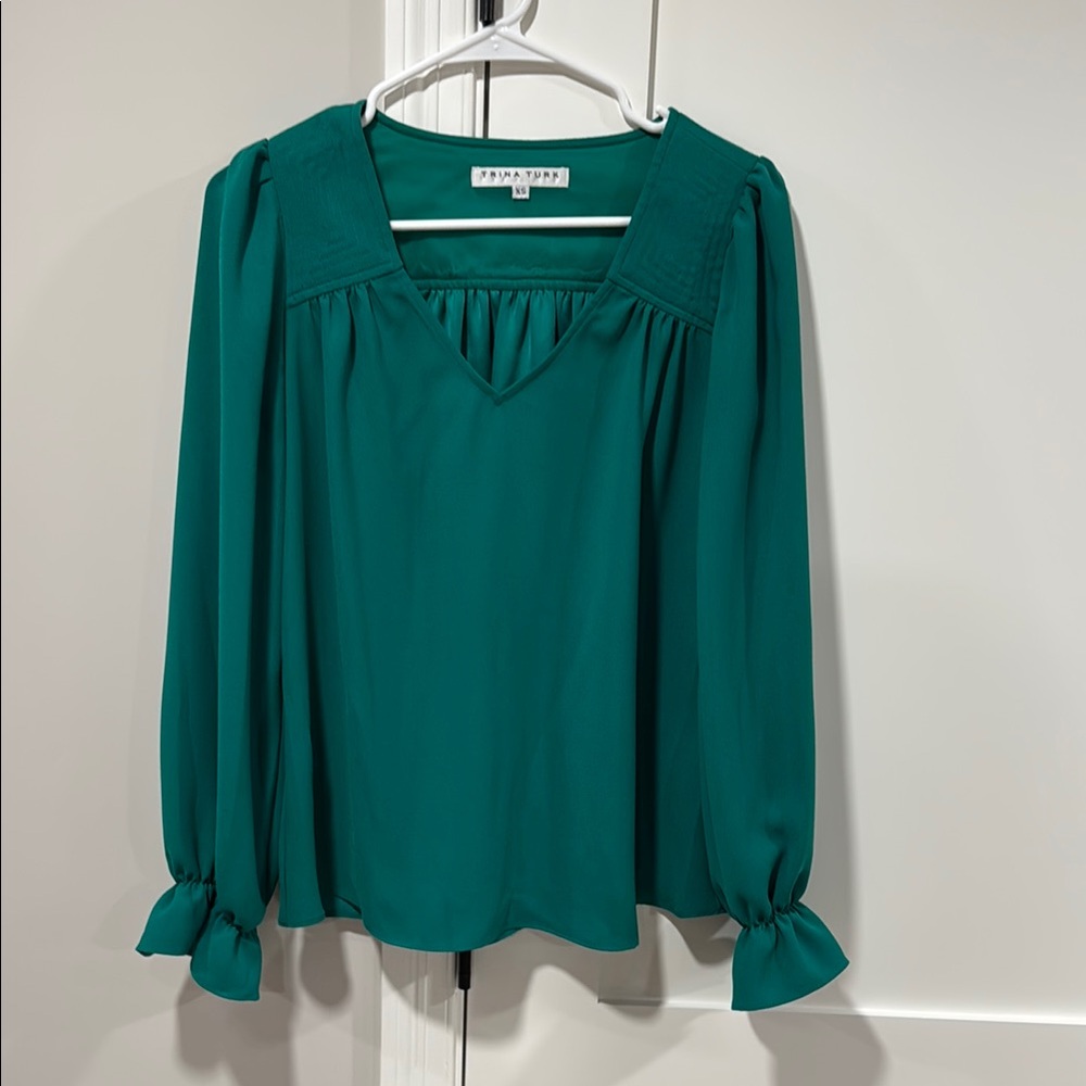 Trina Turk Green LS Blouse